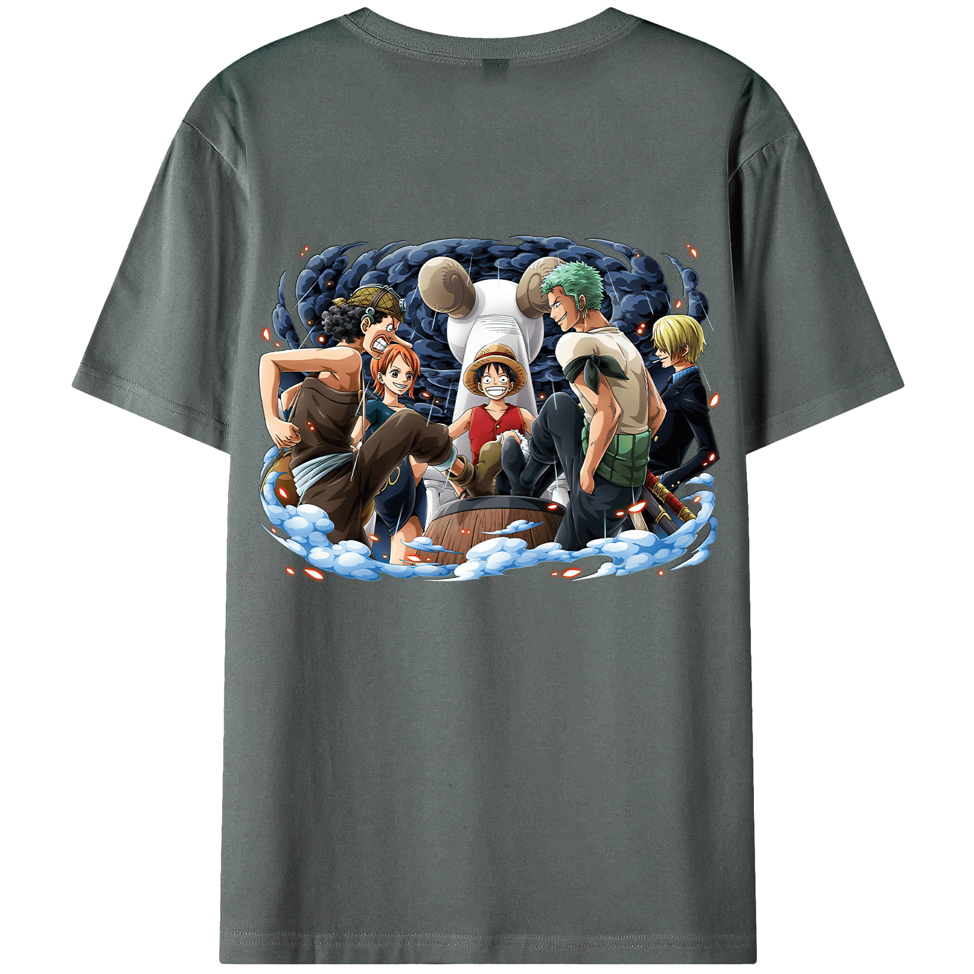 ワンピース モンキー・D・ルフィ ONE PIECE Monkey D. Luffy 綿100％ メンズ半袖Tシャツ（バックプリント） 通気性